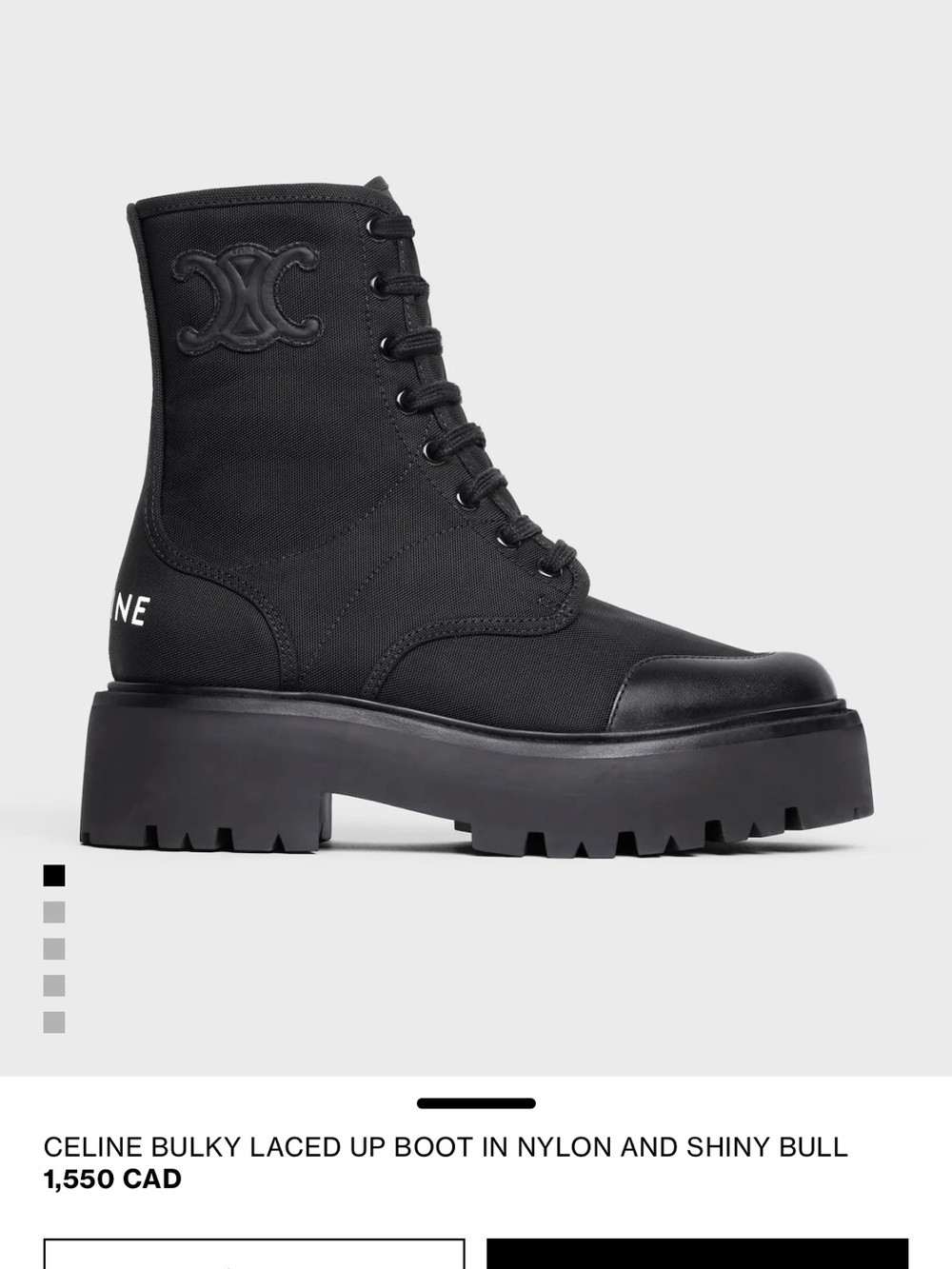 Celine Black Chunky Platform Combat Boots with Signature Logo